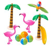 HONITANO Lot de 6 Jouets Gonflables en PVC pour Plage et Natation Garçon et Filles, Ensemble 2 Flamants Roses, 2 Bananes et 2 Ballons de Plage 30 Cm, Jouets Aquatiques Légers et Colorés