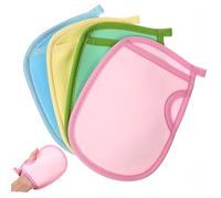HONITANO Moufles De Bain Exfoliants Doux 4 Pièces Pour Garçon Et Filles, Tailles Compacts, Gommage Corporel, Moufles Pour Peaux Mortes, Usage Bain Quotidien, Couleurs Bleu, Rose, Vert, Jaune
