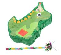 HONITANO Piñata Dinosaure Verte 3d Bâton à Frapper et Franges, Décoration Suspendue pour Fête D’anniversaire, Kit 2 Pièces, Accessoire de Jeu et Décoration Événementielle