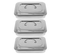 HONITANO Plateau de rangement en acier inoxydable avec couvercle (3 pièces) - Boîte de pour outils à ongles - Coffret de rangement pour instruments de beauté professionnels (24 x 16,5 x 5 cm)