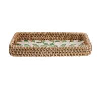 HONITANO Plateau Organisateur de Maquillage Tressé en Rotin Coquillages Décoratifs, Petit Panier Multifonction 21,6 X 11,7 CM, pour Rangement Cosmétiques et Service Snacks