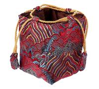 HONITANO Pochette à Cordon Brodée Carrée 9x9x12 Cm Tissu Jacquard Mer Rouge Grand Format Rangement Sécurisé Pour Sachets De Thé Et Bonbons Pochettes à Cordon Usage Fête Et Organisation Maison