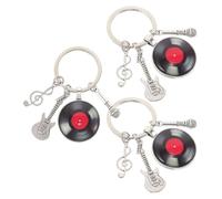 HONITANO Porte-clés Musicaux en Métal Lot de 3 avec Mini Guitare, Microphone et Pendentif Disque Vinyle Rétro, Breloques Symboles Musicaux pour Paquet à Dos, Présent pour Amateurs