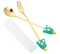 HONITANO Set de Couverts de Noël en Acier Inoxydable 2 Pièces Cuillère à Dessert et Fourchette à Fruits Finition Miroir Coffret de Rangement Portable pour Fêtes Pique- et Repas en