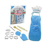 HONITANO Set de Cuisine Garçon Fille avec Tablier et Kit Ustensiles de Jeu de Rôle Chef pour Filles Éducatif de Cuisine et Pâtisserie Ensemble Ludique Bleu avec Accessoires Sécurisés
