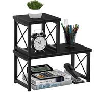 Honiter Étagère de bureau en bois à 2 niveaux, petite bibliothèque marron rustique, autonome et réglable, organiseur, empilable, support de bureau, organiseurs de rangement, présentoir de comptoir de