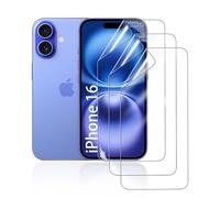 HonJenSeoa Film de Protection d'écran Hydrogel pour iPhone 16, 3 Pièces TPU Souple Transparent HD Anti-Bulles Anti-Rayures Anti-Traces de Doigts Auto-Réparatrice