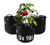 honju Growbag - Sac de Plantation 19l, Pot pour Tomate (Pack de 3) (Sacs à Plantes en Tissu avec Trous renforcés pour l'attacher, Meilleure Croissance des Racines, Évite l'humidité stagnante)