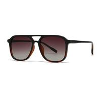 HONJWBV Lunettes de soleil carrées rétro double pont bleu vert dégradé UV400, Thé noir ambré, As the picture