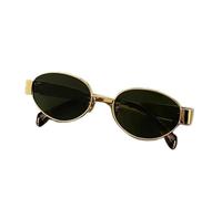 HONJWBV Lunettes de soleil ovales en métal UV400 pour femme, Doré/vert, As Picture