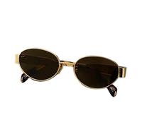 HONJWBV Lunettes de soleil ovales en métal UV400 pour femme, Gold Tea, As Picture