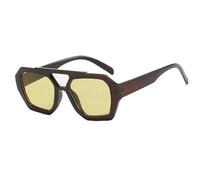 HONJWBV Lunettes de soleil rétro tendance chic polygonale carrée épaisse double pont imprimé léopard bleu pour femme, Jaune thé, Taille unique