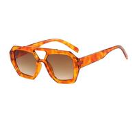HONJWBV Lunettes de soleil rétro tendance chic polygonale carrée épaisse double pont imprimé léopard bleu pour femme, Thé ambré, Taille unique
