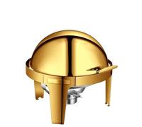 HONKERW Chafing Dish Chafing Dish Buffet Set, 6 QT Stainless Steel Chafer with Full Size Pans Round Catering Warmer Server Chauffe Plat(Gold,Full Flip Cover)