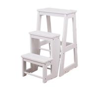 HONKERW Marche Pied Tabouret d'escalier en Bois Massif, Chaise multifonctionnelle à Trois marches, escalier Pliant, Convient for la Cuisine, la Salle de Bain et Le Bureau Tabouret(Wit)