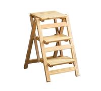 HONKERW Marche Pied Tabouret D'escalier Portable Multifonctionnel À Trois Marches, Chaise D'escalier Pliante en Bois, Convient for La Cuisine, Le Bureau, La Chambre À Coucher Tabouret(Natural Wood)