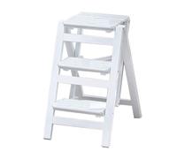 HONKERW Marche Pied Tabouret D'escalier Portable Multifonctionnel À Trois Marches, Chaise D'escalier Pliante en Bois, Convient for La Cuisine, Le Bureau, La Chambre À Coucher Tabouret(Wit)