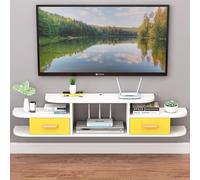 HONKERW Meuble Tele Floating TV Stand Wall Mounted Entertainment Center Large Storage with Sliding Tabletop Open Shelves Industriel(Geel,140cm)