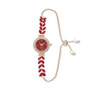 HONKERW Montres Montre à Quartz for Femme avec Diamants, Cadran Rond élégant et Bracelet Ajustable Simple à Feuilles. Montre(Rot)