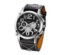 HONKERW Montres Montre-Bracelet à Quartz Steampunk en Cuir, Grand Cadran Rond, Bracelet Large, for Un Anniversaire ou Un Festival Montre(Svart)