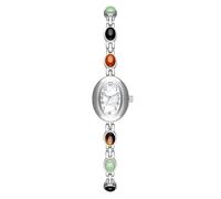 HONKERW Montres Montre de Luxe incrustée d'aventurine et de néphrite Montre à Quartz Ovale Montre-Bracelet étanche Peut être Offerte en Cadeau for Les Femmes Montre(Colored Jade Silver)