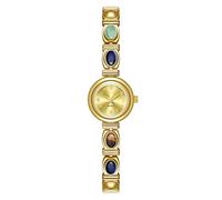 HONKERW Montres Montre de Luxe Ovale à Quartz avec incrustations de Jade, Bracelet étanche rétro, Peut être utilisée comme Cadeau for Petite Amie et Femme Montre(Colored Stone Gold)