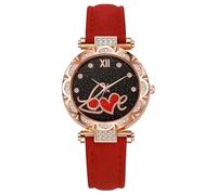 HONKERW Montres Montre décontractée for Femme avec Bracelet en Cuir, Montre-Bracelet analogique à Quartz Simple, Cadeau de Luxe léger, idéale for Petite Amie et épouse Montre(Rot)