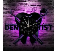 HONKKTHY Teeth Dental Horloge murale en vinyle - Panneau de nom de dentiste personnalisable, mouvement à quartz silencieux, cadeau unique pour les orthodontistes, décoration de bureau de clinique et