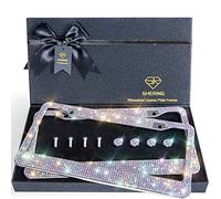 HonLena Lot de 2 Cadres pour Plaque de Licence SHERING Bling avec boîte Cadeau de qualité supérieure pour Femme, Cadre de Plaque de Licence en Strass avec 1100 Strass (Strass colorés)