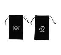 HONMEET 2 pièces Pochette de Rangement Tarot en Tissu avec Cordon Lot Souple et Durable avec Motif Pentacle Pochettes Pratiques pour Cartes et Petits Objets Noir
