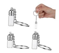 HONMEET 3 pièces Flacons Verre Miniatures avec Porte-clés Flacons Voyage pour Parfum Distributeurs Huiles Essentielles Accessoires Décoratifs Multifonctions Bouchons Acryliques Argentés