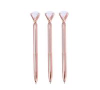 HONMEET 3 Pièces Stylo à Bille Métal Or Rose avec Gros Diamant Pointe Fine Écriture Lisse Bureau et École