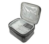 HONMEET 30grille Sac De Rangement Vernis à Ongles à Double Couche Organisateur Portable Pour Cosmétiques Et Huiles Essentielles Avec Compartiments Sac De Voyage Pratique Oxford Gris