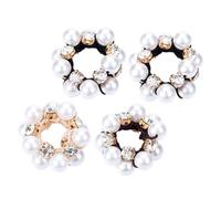 HONMEET 4 pièces Élastiques à Cheveux avec Perles et Strass Couleurs Noir Beige Bandeaux Élastiques pour Queue de Cheval Accessoires Cheveux Femme et Fille Maintien Ferme et Confortable