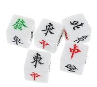 HONMEET 5 pièces Dés Mahjong Acrylique Dés Direction du Vent Est Sud Ouest Nord Accessoires de Jeu de Société pour Bar et Réunions Familiales