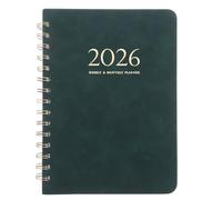 HONMEET Agenda Annuel 2026 Format A5 Couverture en Similicuir Vert Foncé Agenda Mensuel et Hebdomadaire avec Grand Espace D’Écriture Calendrier Scolaire et Organiseur Quotidien