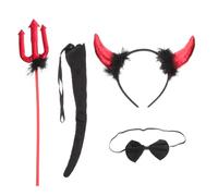 HONMEET Bandeau Corne Démon Halloween Rouge avec Nœud Fourche et Queue Set Daccessoires Costume Diable pour Fête Cosplay