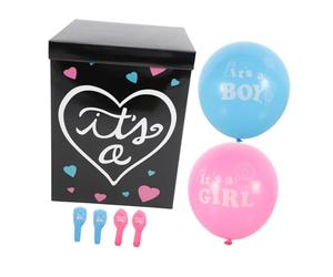 HONMEET Boîte à Ballons Pour Révélation Du Bébé Ballons Bleus Et Roses, Taille 30x30x40 Cm, Boîte En Carton Noire, Décoration Pour Fête Prénatale Garçon Ou Fille, Kit Fête Baby Shower