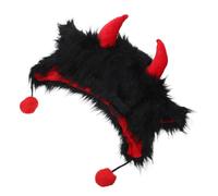 HONMEET Bonnet Noir à Cornes en Peluche Chaud et Amusant pour Fêtes Costumées, Couvre-chef de Ski avec Protection D'oreilles, pour Déguisements et Jeux de Rôle