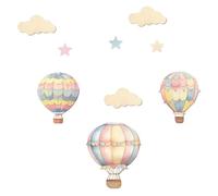HONMEET Décoration Murale Style Bohème et Ludique 9 Pièces en Bois Montgolfière, Étoile et Nuage pour Chambre D'garçon et Filles pour Chambre Bébé Fille ou Salle de Classe