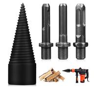 HONMEET Foret à Fendre le Bois de Chauffage en Acier Robuste, Kit 4 Forets 3 Tiges Adaptatrices, Compatible Perceuse Électrique, Outil Polyvalent pour Usage Domestique et Extérieur