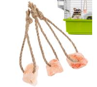 HONMEET Jouets à Mâcher pour Hamsters et Chinchillas 3 Pièces Blocs de Sel Minéraux avec Corde pour Changer Le Mauvais Comportement de Mastication et Jouer