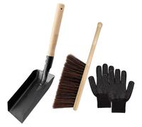 HONMEET Kit de Nettoyage de Cheminée 3 Pièces Brosse à Manche en Bois Naturel, Pelle à Cendres en Acier au Carbone et Racloir en Silicone, Accessoires pour Poêles à Bois, Nettoyage