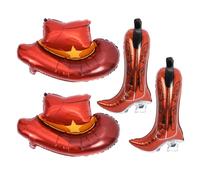 HONMEET Lot de 4 Ballons en Aluminium Western, Chapeau de Cowboy et Bottes Gonflables, Décoration Anniversaire Thème Cowboy, Accessoires Fête Western, Ballons Anniversaire Colorés