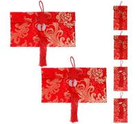 HONMEET Lot de 6 Pochettes Rouges en Tissu Style Chinois pour Présents, Enveloppes Rouges Traditionnelles pour Nouvel An et Mariage, Élégantes et Amulette