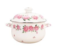 HONMEET Marmite à Fond Plat Émaillée 20 CM 2.3L Poignées Doubles Pot pour Rose pour Cuisson Uniforme sur Cuisinière à Gaz et Induction