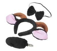 HONMEET Serrage-tête Oreilles de Mouton Cosplay Noir, Queue et Nœud | Peluche Coton Léger, Confort Agréable et Maintien Antidérapant, Taille 32x18x2cm pour Fêtes à Thème