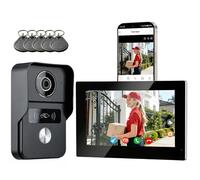 Honmidatek Visiophone Connecté Interphone Vidéo, Sonnette 2 fils 7 Pouces Moniteur Tactile, Audio Bidirectionnel, Système d'interphone avec Unlock à Distance, Wi-Fi 2,4 GHz/5 GHz, KW02-IP7 Noir