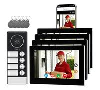Honmidatek Visiophone Connecté WiFi, Interphone Filaire 4-Family Kit KW08 | 4x7 Pouces Moniteur Tactile, App/RFID Unlock, 2 Fils, Detection Humaine, Vision Nocturne, moniteurs supplémentaires optionnel