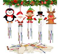 HONMOK 10pcs Noël Carillons Bricolage pour Enfant Carillon à Fabriquer en Bois Carillon à Peindre Père Noël Renne Loisir Créatif Fille Garçon Carillon à Vent Fête Anniversaire